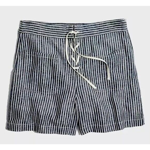 Madewell Jean Blue Off White Striped High Waist Patch Pockets Lace-Up Shorts 4 - Picture 15 of 15